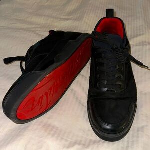 Men’s Christian Louboutin Black Suede Sneakers with Iconic Red Bottoms